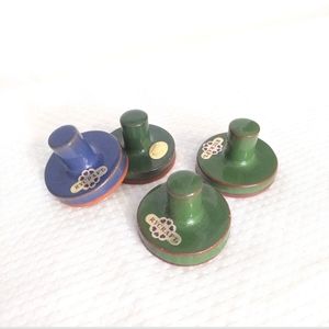 Vintage Rycraft Cookie Stamps Terra Cotta Enamel Handle Scottie Angel Santa Tree